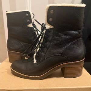 Lucky Brand Black Lace Up Boots with Faux Fur Trim